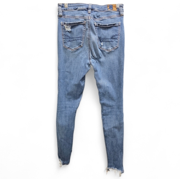 American Eagle High Rise Super Stretch Jeggings Distressed  Skinny Fit Ripped 2 - Picture 3 of 12